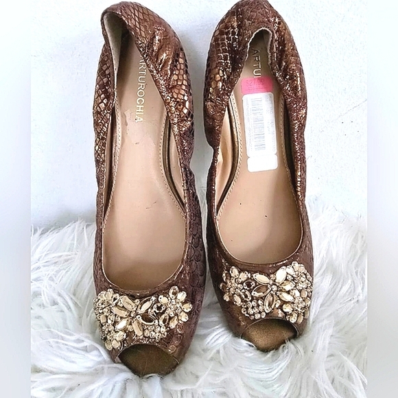 Arturo Chiang Embelished Open Toe Brown Flats Size 9.5M🌴 - Picture 6 of 6
